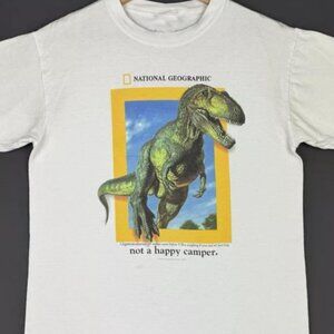 National Geographic T Rex Dinosaur Graphic Tee Vintage Style White Shirt